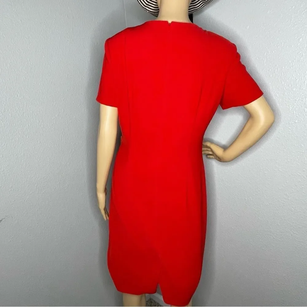 Vintage David Warren Short Sleeve MIDI Sheath Dress Red Size 10